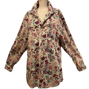 Monoprix Floral Button-Up Shirt Jacket in Cream and Rose.